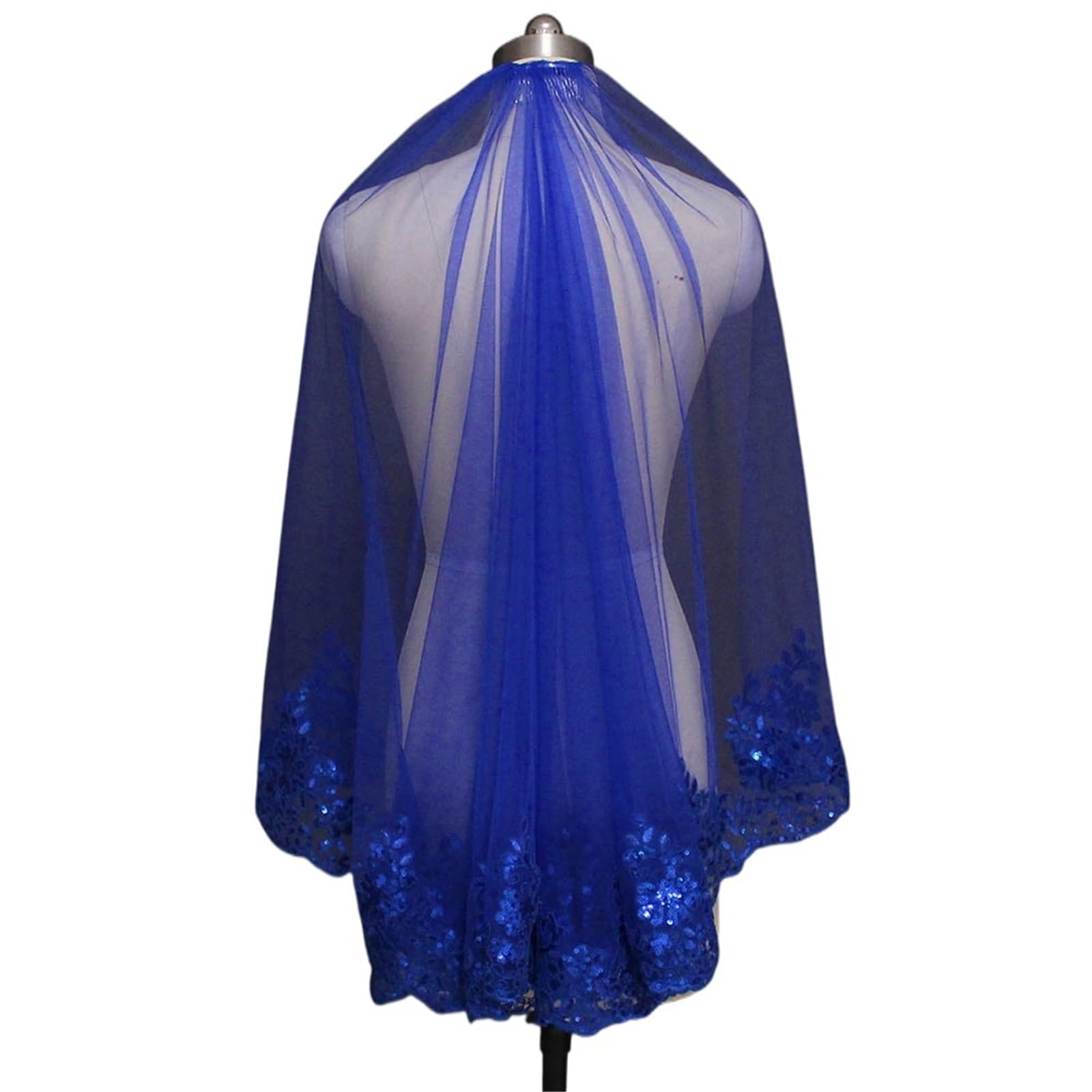 Brautschleier Blauer Bling Pailletten Spitze Kurzer Brautschleier Eine Schicht Schöner Hochzeitsschleier Hochzeit Braut Zubehör(75cm)