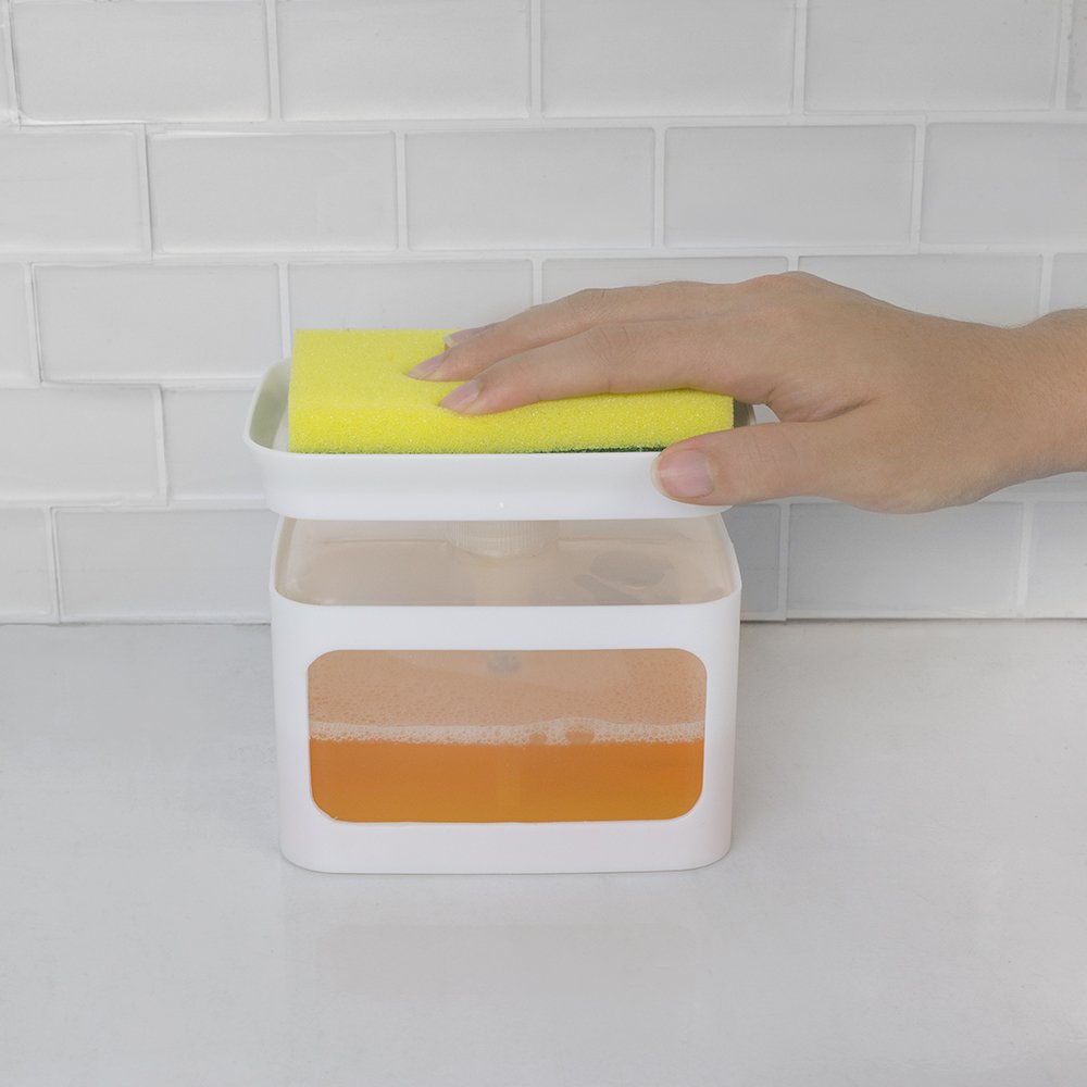 Home Basics SD41681 Dispensador de Jabón Esponja Titular Blanco, Plástico