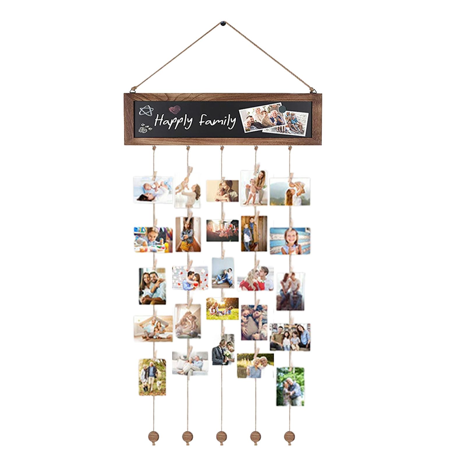 Porte Photo Mural avec 30 Clips en Bois, Tableau d'affichage Photo pour Décoration Maison