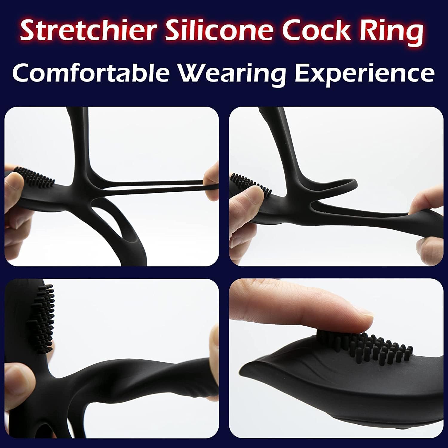 Anillo vibrador «3 en 1», fabricado con silicona de grado médico, con 10 modos de vibración, de textura suave y elástica, y muy resistente.