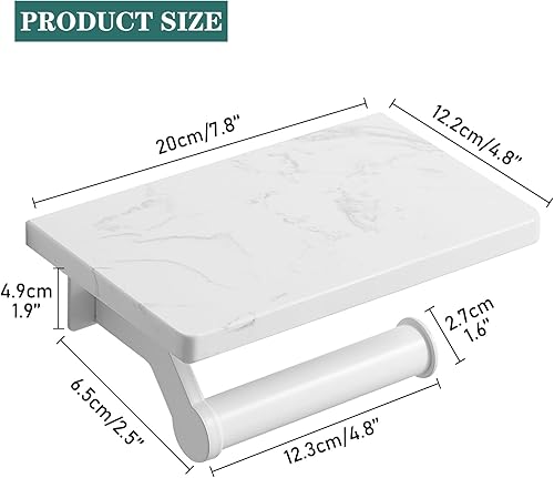 Miniatura 7 de Hoimpro Soporte de papel higiénico de aluminio blanco con estante de mármol natural blanco, soporte de almacenamiento de rollo de papel de seda