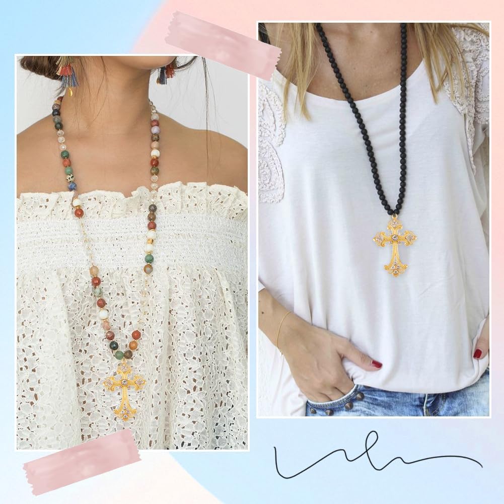 SUNNYCLUE 1 Box 10Pcs Gold Cross Charms Bulk Easter Holiday Big Gothic Cross Charm Gold Rosary Large Alloy Rhinestone Crystal Center Crosses Dangle Charm for Jewelry Making Charms DIY Necklace Earring - Image 5