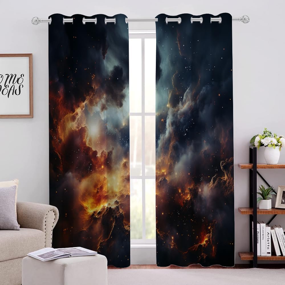Dreamy Galaxy SpaceBlackout Decor Curtains 2 Panels 84" L x 54" W Night Sky Nebula Stars Window Treatment Set Grommet Heat Insulation Noise Reduction Drapes for Living Room/Bedroom
