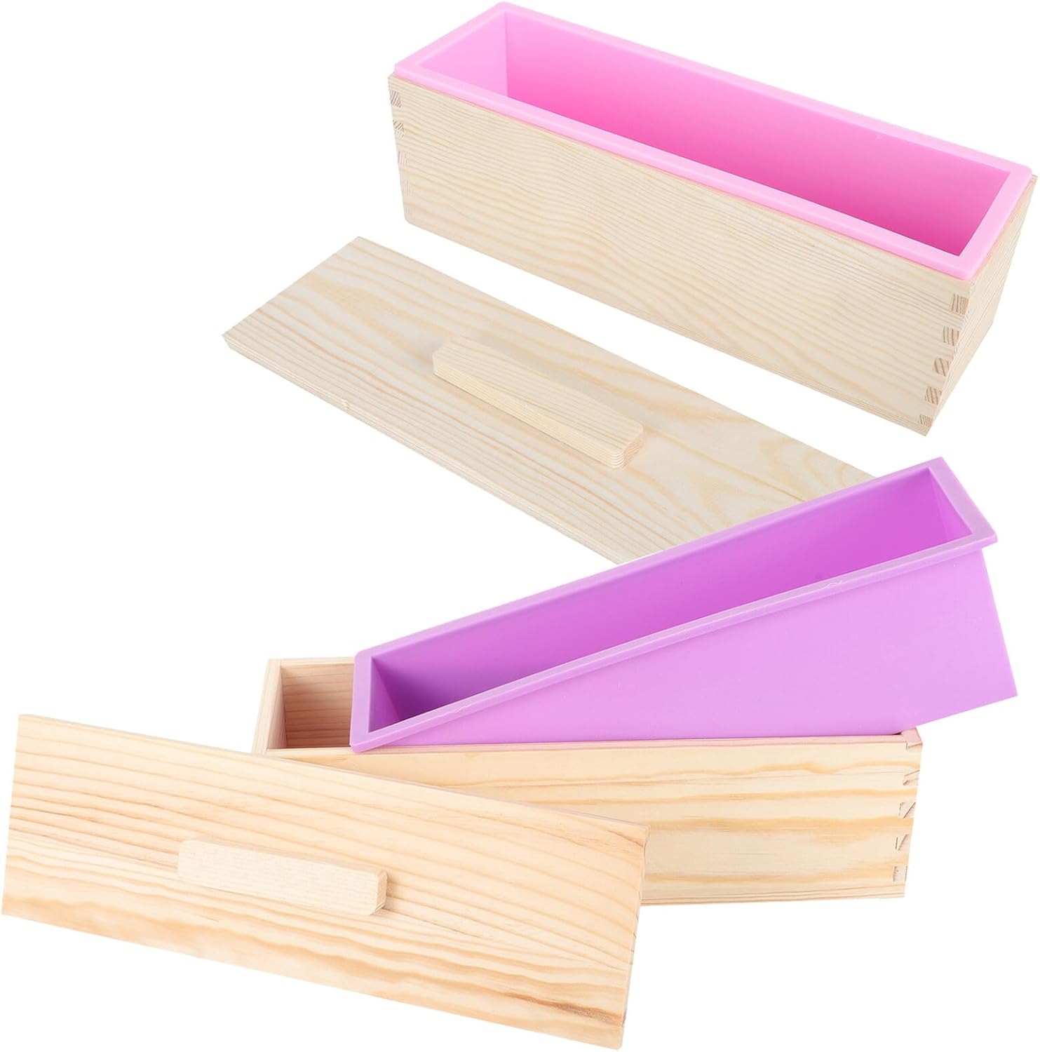 BESTOYARD Wooden Bread Baking Loaf Pan and Non-stick Toast Mold Set with Lid Rectangular Wooden Toast Box for Homemade Bread and Sourdough 2pcs