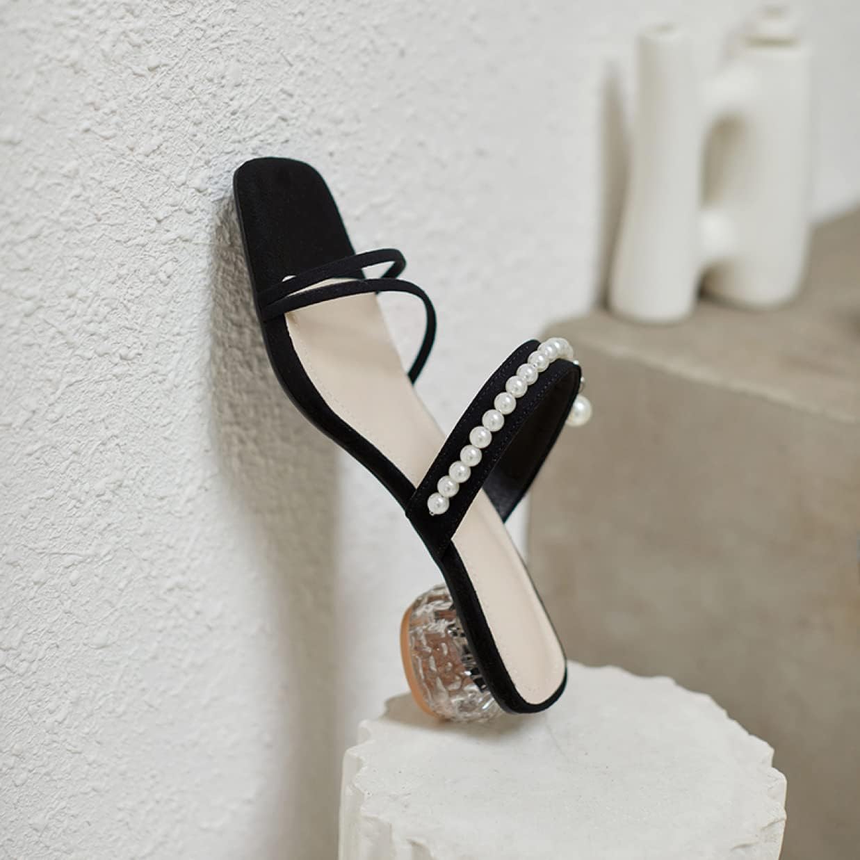 [XYJP] パンプス パール パールビジューパンプス ビジュー チャンキーヒール 楽ちん オープントゥ 靴 レディース 安定 歩き