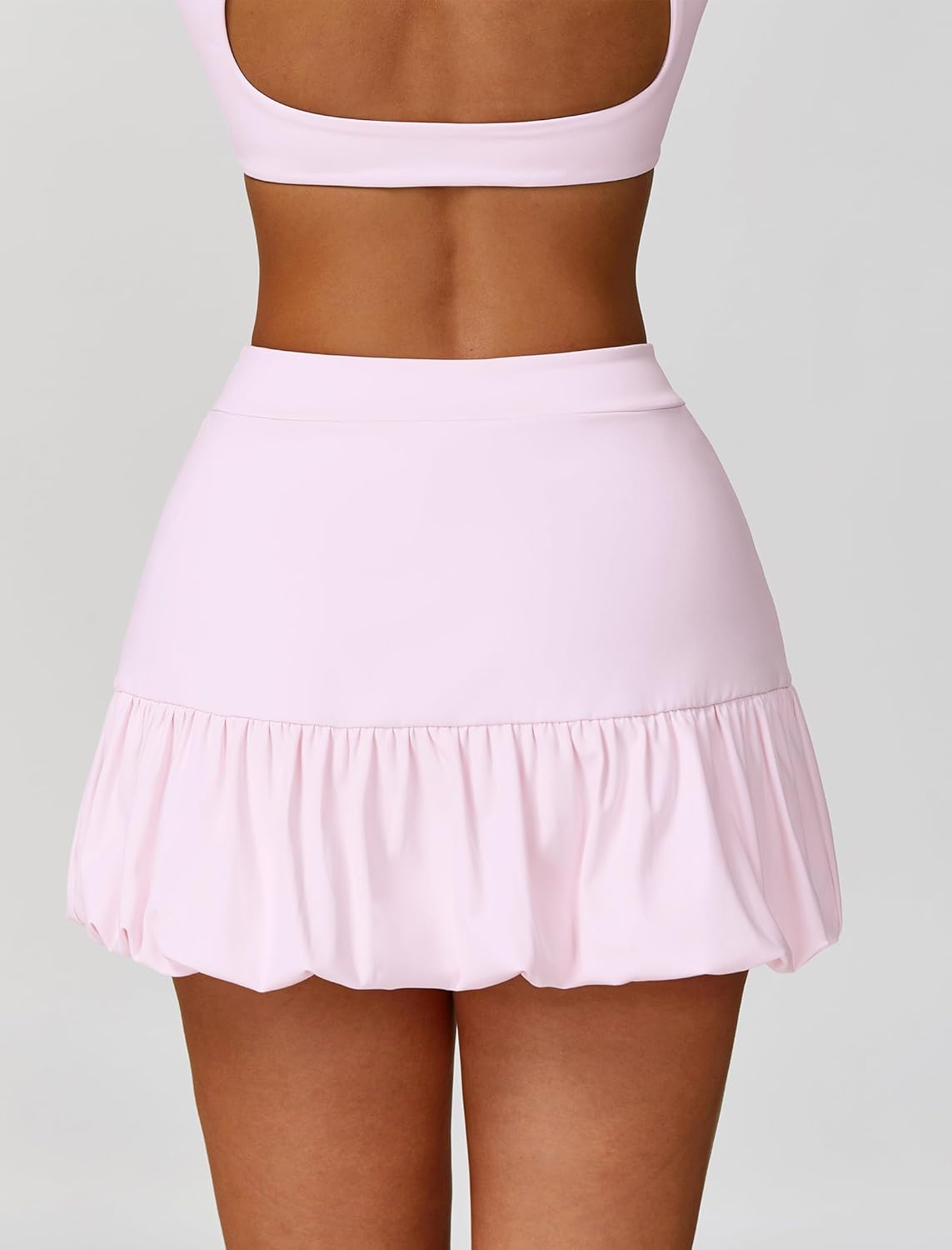 ABOCIW 女性用テニスドレス ハイウエスト バブルスカートセット Vネック バックレス スポーツブラ ワークアウト ゴルフウェア