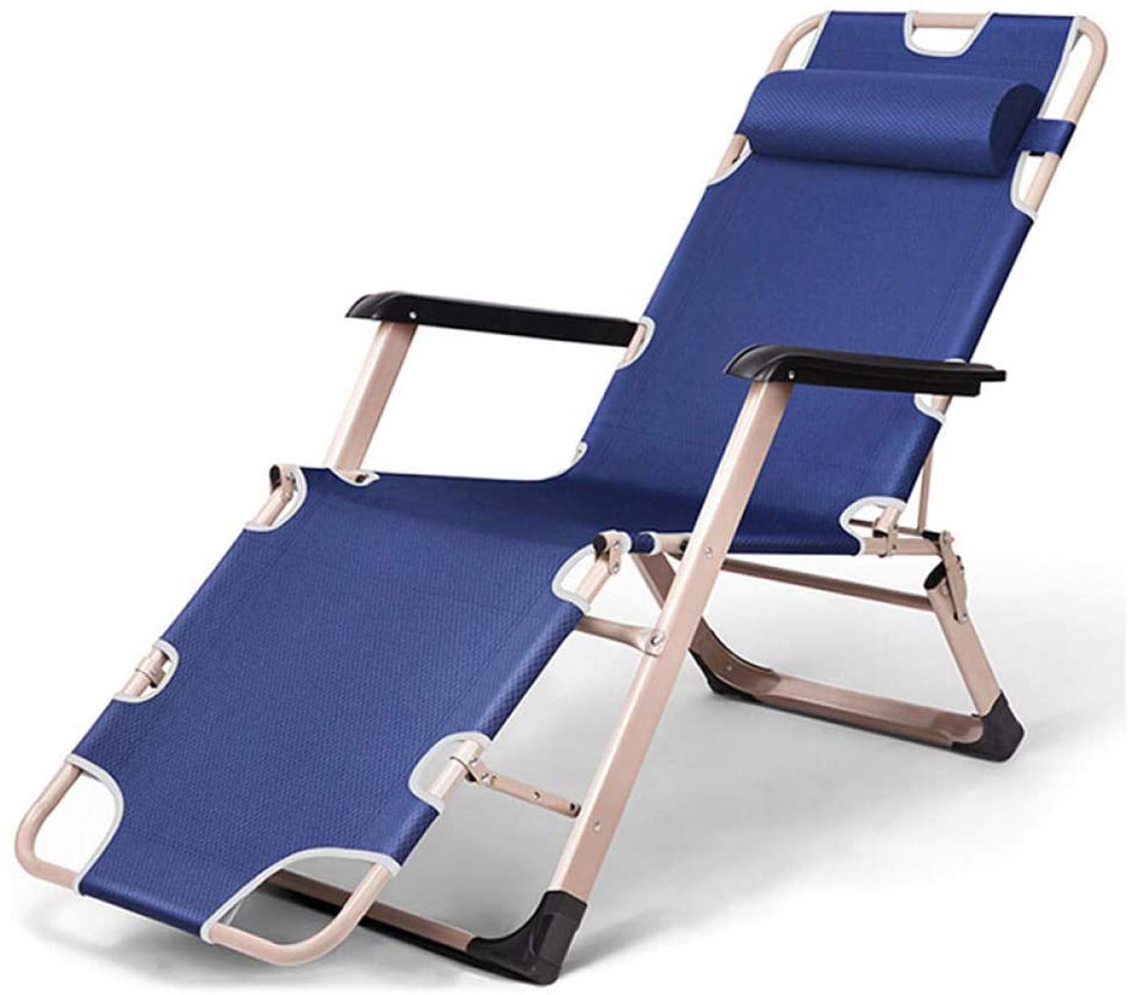 Silla de sol reclinable azul y tumbona de playa plegable con cojines