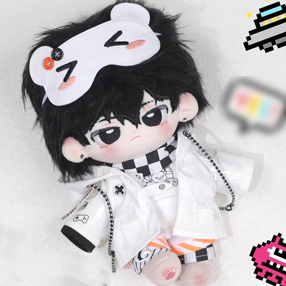niannyyhouse 20cm Doll Clothes Hoodie T-Shirt Shorts Eye Mask Leg Warmers Black White Scarf Plaid Suit 8in Stuffed Doll Dressup (White)