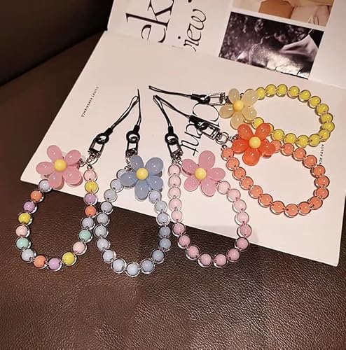 Sysuii XX007474 Mobile Phone Strap Beaded Flower Bracelet Creative Hanging Rope Keychain Mobile Phone Lanyard Beaded Flower Anti-Lost Phone Case Lanyard Girl Women'S Wrist Strap Phone Charms,Orange thumb #5