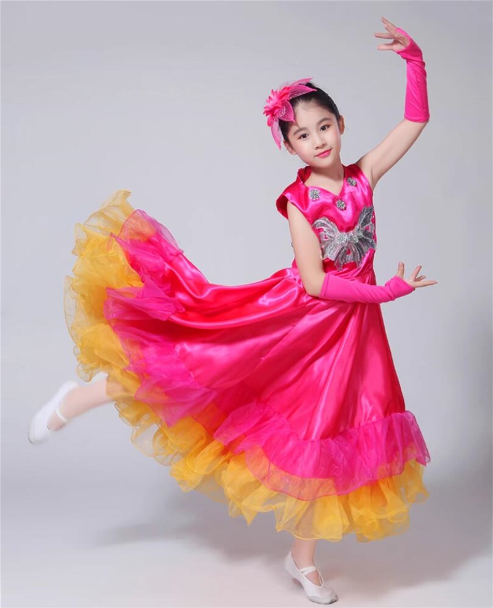 EFLALYHG Ragazza Spagna Abito Gonne di Flamenco Costumi di Danza Gonna zingara Spagnola Danza Coro di Fiori Abbigliamento per spettacoli teatrali per Donna