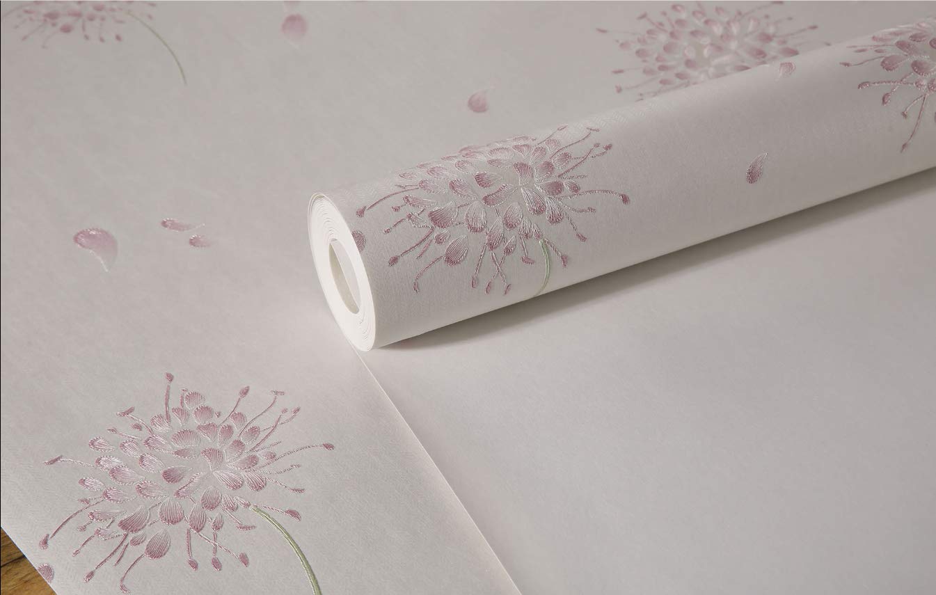 Papier peint intissé haut de gamme rose pâle pissenlit pour salon élégant