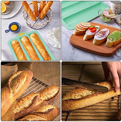 Aschef Steel Reinforced Frame Silicone Baguette Pan Tray Mold For Baking, Non-Stick 3 Wave Loaves French Toast Bread Loaf Pan Sandwich Bun Tin Moulds Breakfast Afternoon Tea Dinner #TOP1