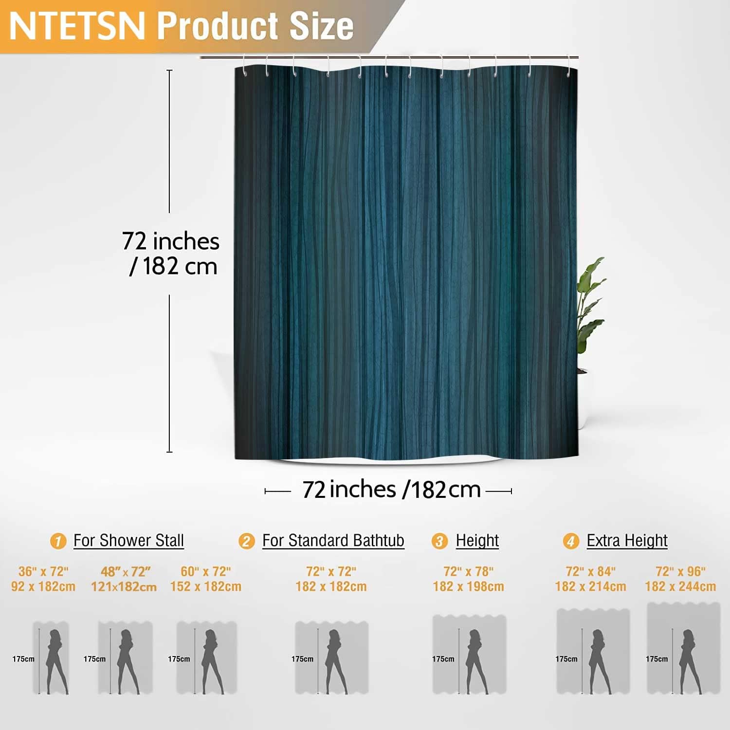 Retro Fabric Shower Curtain, Blue and Grey Striped Bathroom Curtain, Modern Aesthetic Minimalist Bath Curtain Polyester Bathroom Decor 72 X 72 Inch YLOKNT0220