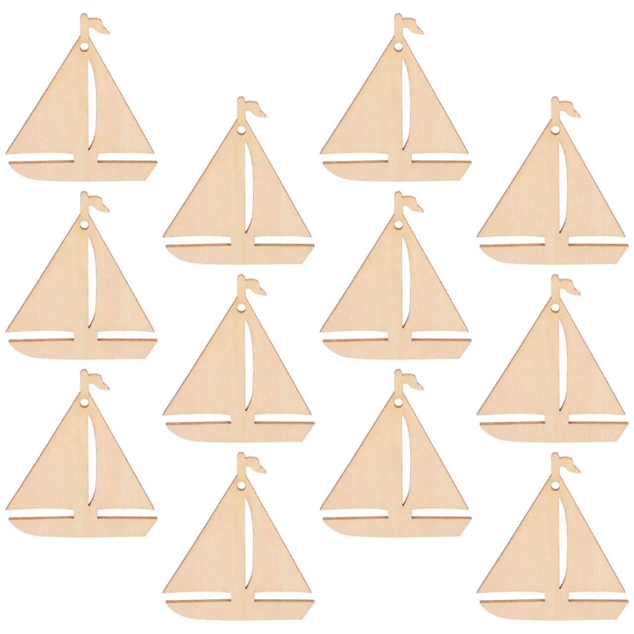 PartyKindom 50Pcs Wooden Sailboat Cutouts Unfinished Wood Slices DIY Craft Shapes for Nautical Decor and Hand-Painted Art Projects