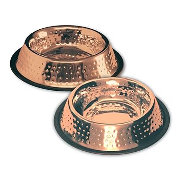 Fableart Stainless Steel Non-Slip Dog Bowl- for Your Pet's Food and Water Needs! (Copper Hammered, 32 Oz (950ml))- Suitable for Medium Size Pets- Buy 1 Get 1 Free!