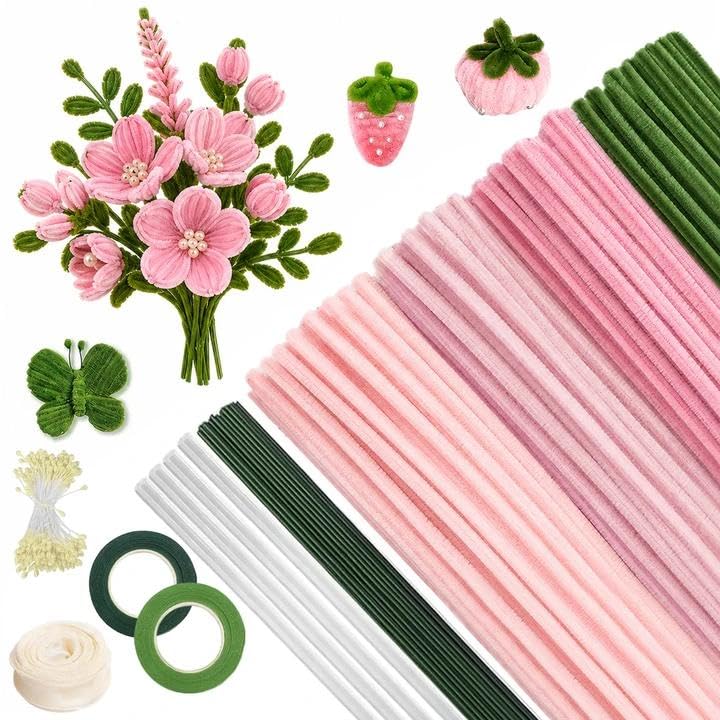 400 Stück Bouquet Pfeifenreiniger Blumen Set 30cm Pfeifenputzer zum Basteln