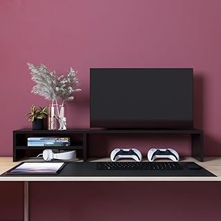 Suporte Para Monitor Elevado Mesa Home Office Setup Gamer Organizador MDP 100cm (Preto)