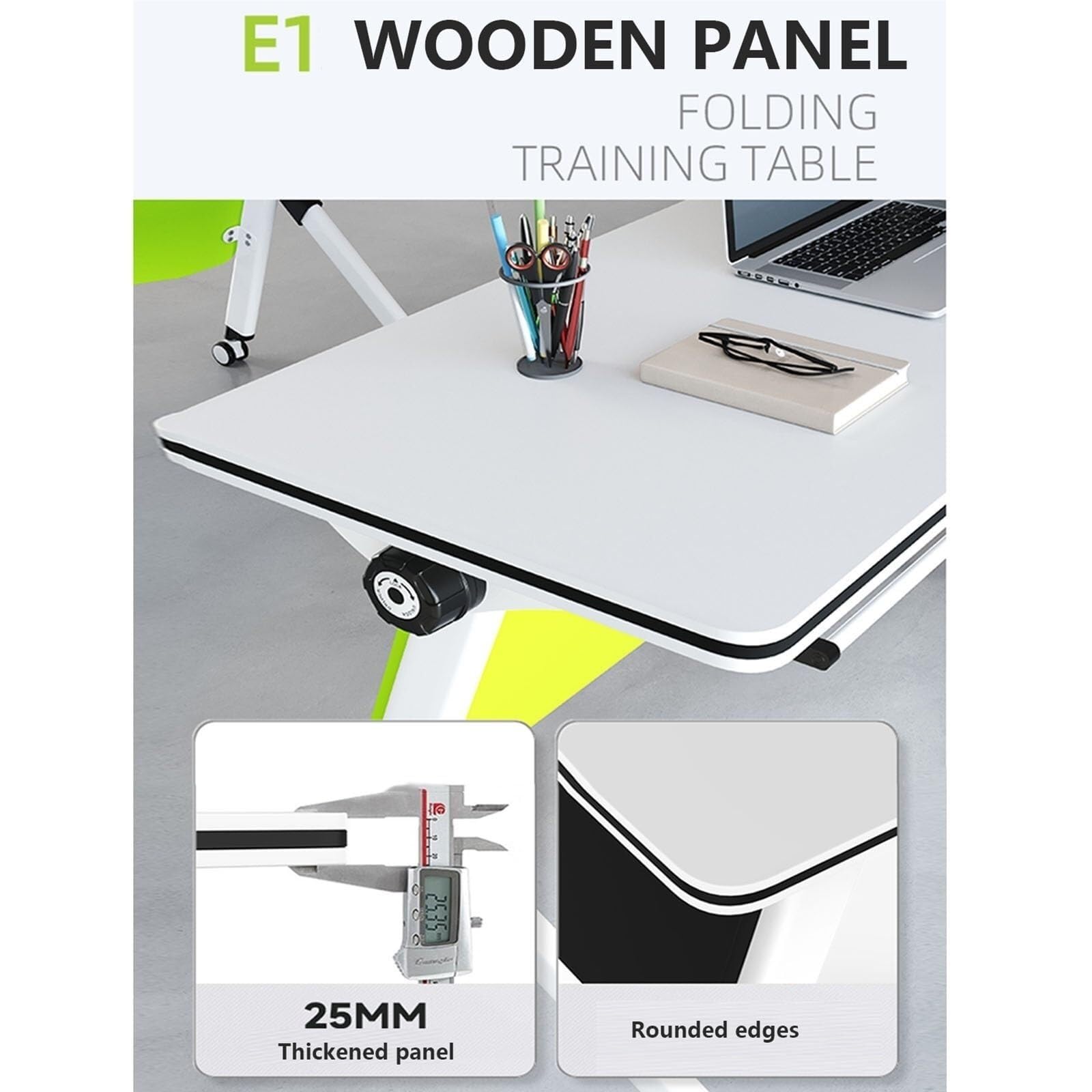 Przenośny składany stół konferencyjny z kółkami, drewniane biurko konferencyjne do mobilnego treningu klasy i użytku na imprezach (119 cm x 61 cm x 75 cm)
