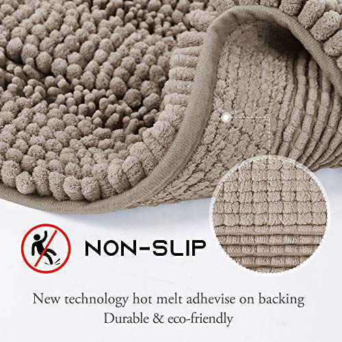 Nicetown Taupe Bathroom Runner Rug And Mat, Bath Mat For Door/Tub, Slip-Resistant Absorbent Soft Comfortable And Fluffy Chenille Toilet Area Rug, Luxurious Floor Runner, Machine Washable (60 X 24) #TOP3