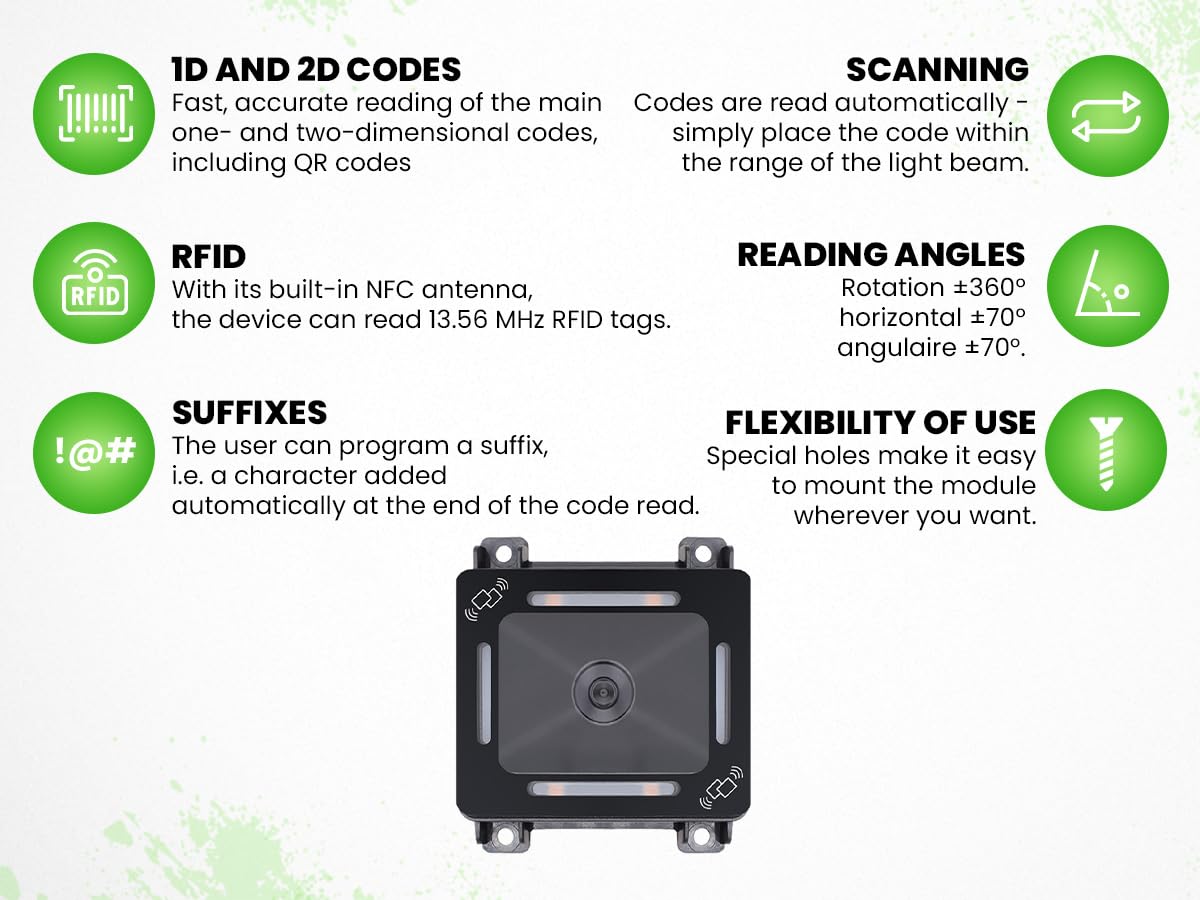 HDWR HD-SM820 Modulo di scansione integrato 1D 2D QR, RFID, RS232 | Modulo da incasso fisso, matrice CMOS, per chioschi, distributori e controllo accessi
