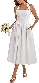 Parthea Women's Halter Corset Wedding Guest Midi Dress
