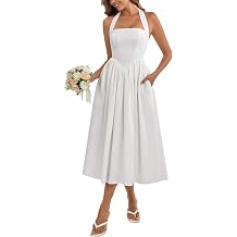 Parthea Womens Floral Halter Corset Midi Dress 2026 Elegant Smocked Flowy Wedding Guest Dresses with Pockets