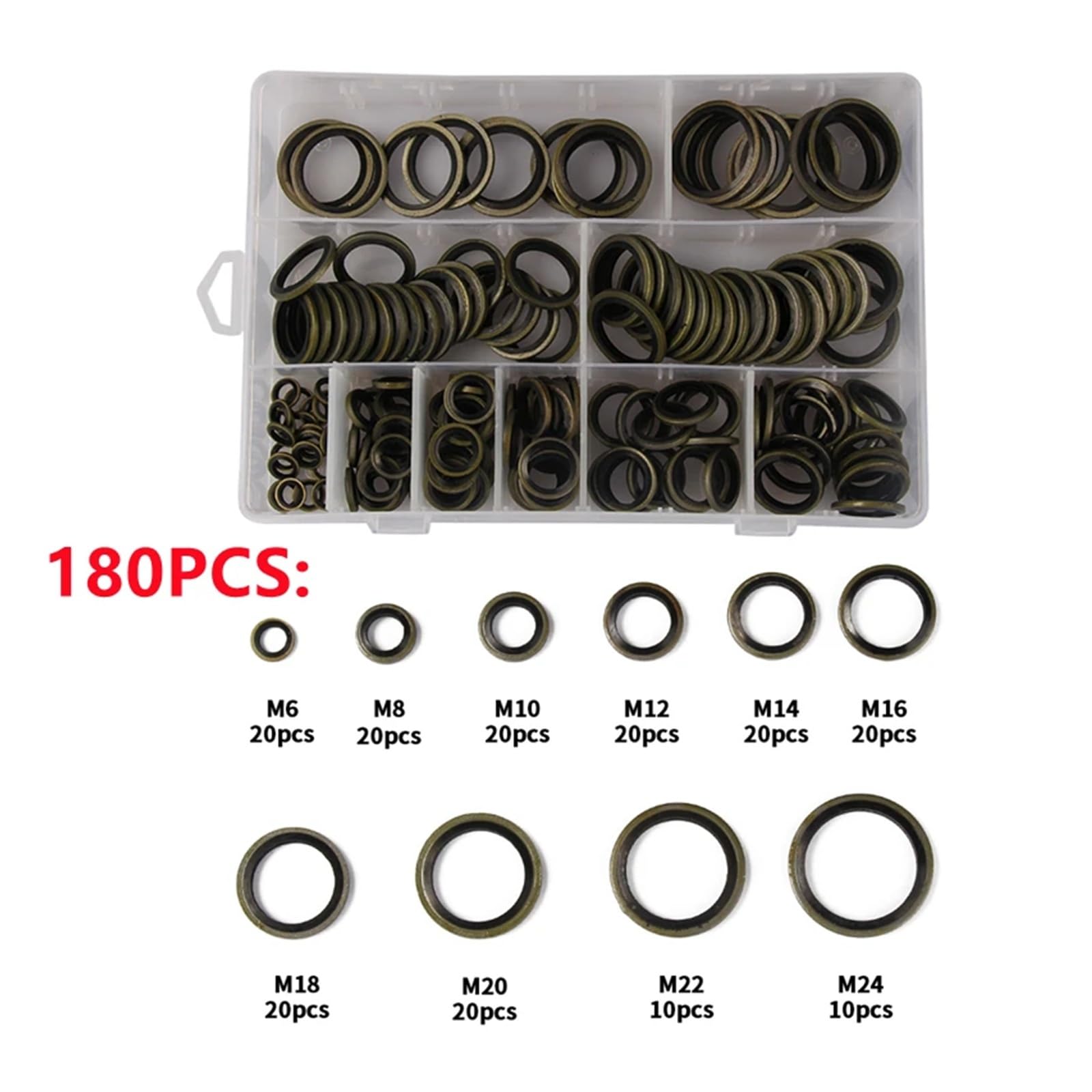 180/150/100 Uds. Juntas de arandela de resistencia de goma metálica surtido de estanqueidad de diferentes tamaños con caja(180PCS M6-M24)