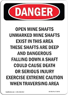 OSHA Danger Sign - Portrait Open Mine Shafts Unmarked | Rigid Plastic Sign | Protect Your Business, Construction Site, Warehouse & Shop Area | Made in The USA