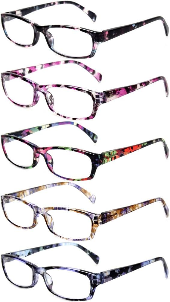 Reading Glasses 5 Pairs Stylish Color Readers Fashion Glasses for Reading Men & Women (5 Pack Mix Color, 1.75)