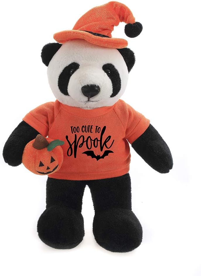 Plushland Halloween Floppy Stuffed Animal Plush Toys Comes Hat and Pumpkin Sitting Too Cute to Spook Gift for Her Gift for Him 12 inch (Panda)