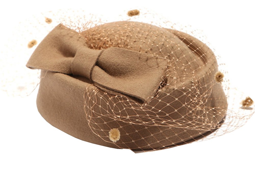 ShelikyPillbox Hat Fascinator Beret Wedding Party Top Hat Church Wool Hat for Women