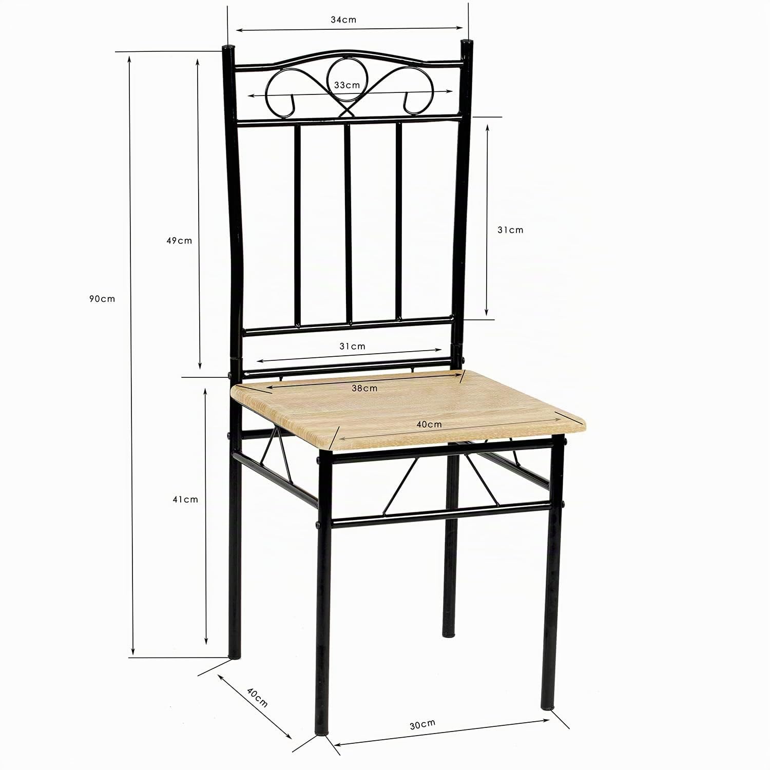 Ensemble Table et 4 Chaises, en Grain de Bois de Hêtre, Pieds en Métal Noir, pour Salle à Manger, Cuisine, Salon
