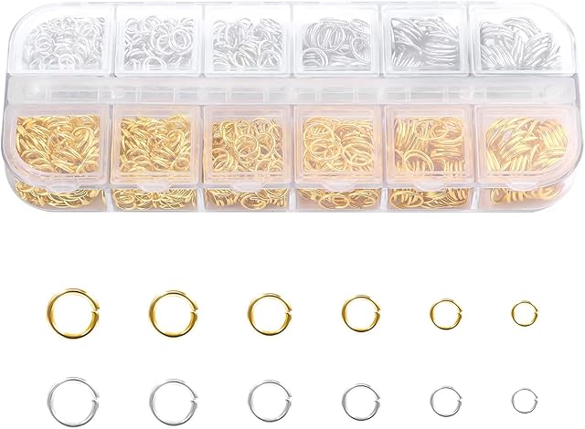 SAVITA 1300pcs Open Jump Rings, Gold and Silver Jump Rings for Jewelry Bracelet Keychains Mixed Sizes Connector Rings for Charms (4-10mm)