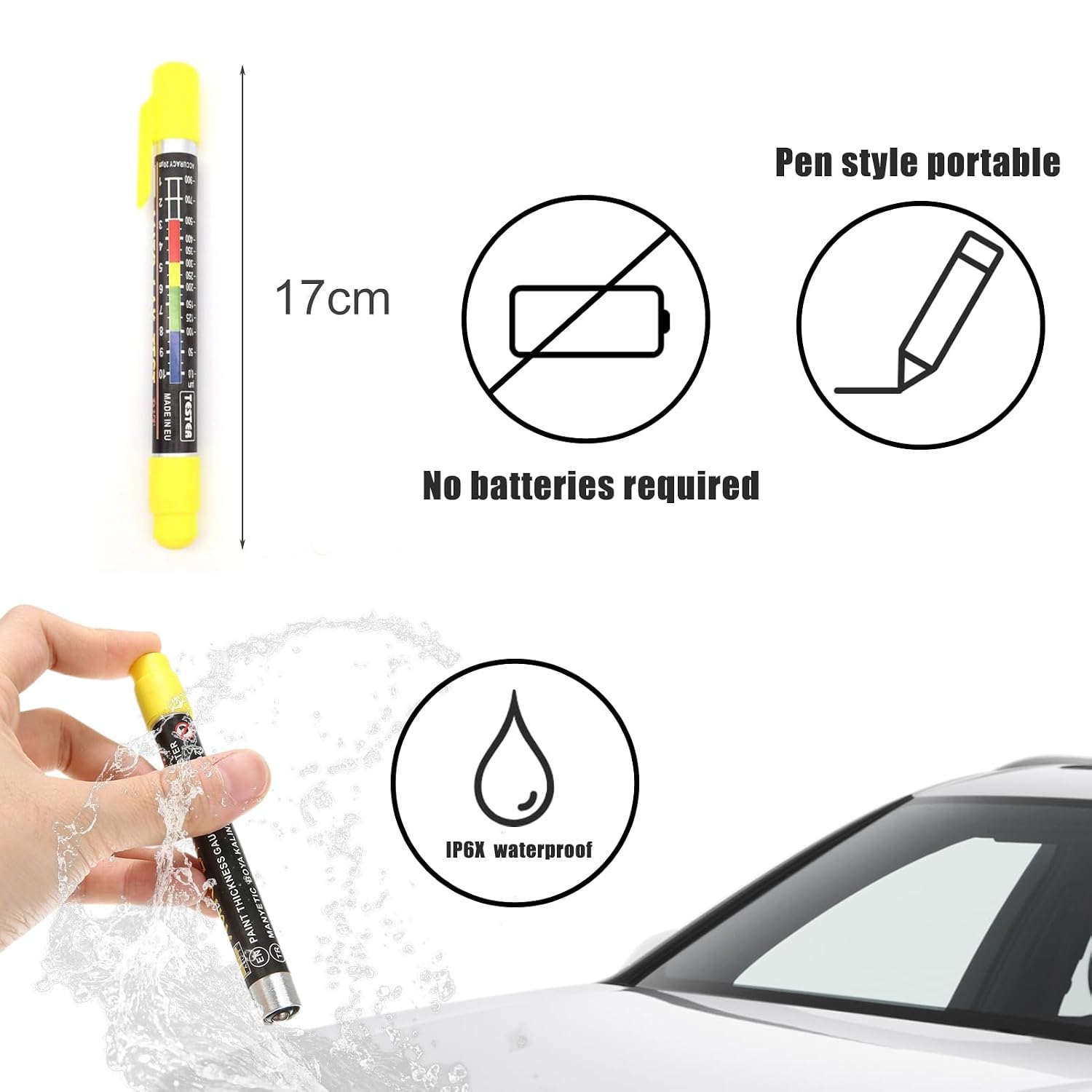 Paint Thickness Tester Meter, Paint Coating Tester, Car Body Damage Detector, Crash-Test Check, IP6X Car Coating Test Pen, Great to Have When Shopping for Used car