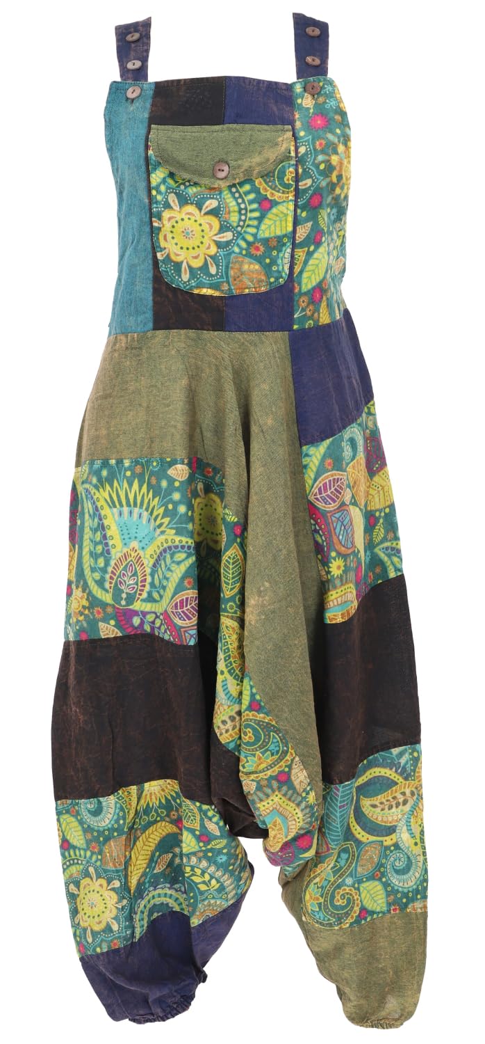 GURU SHOP Unikat Patchwork Boho Latzhose, bunter Overall für Damen