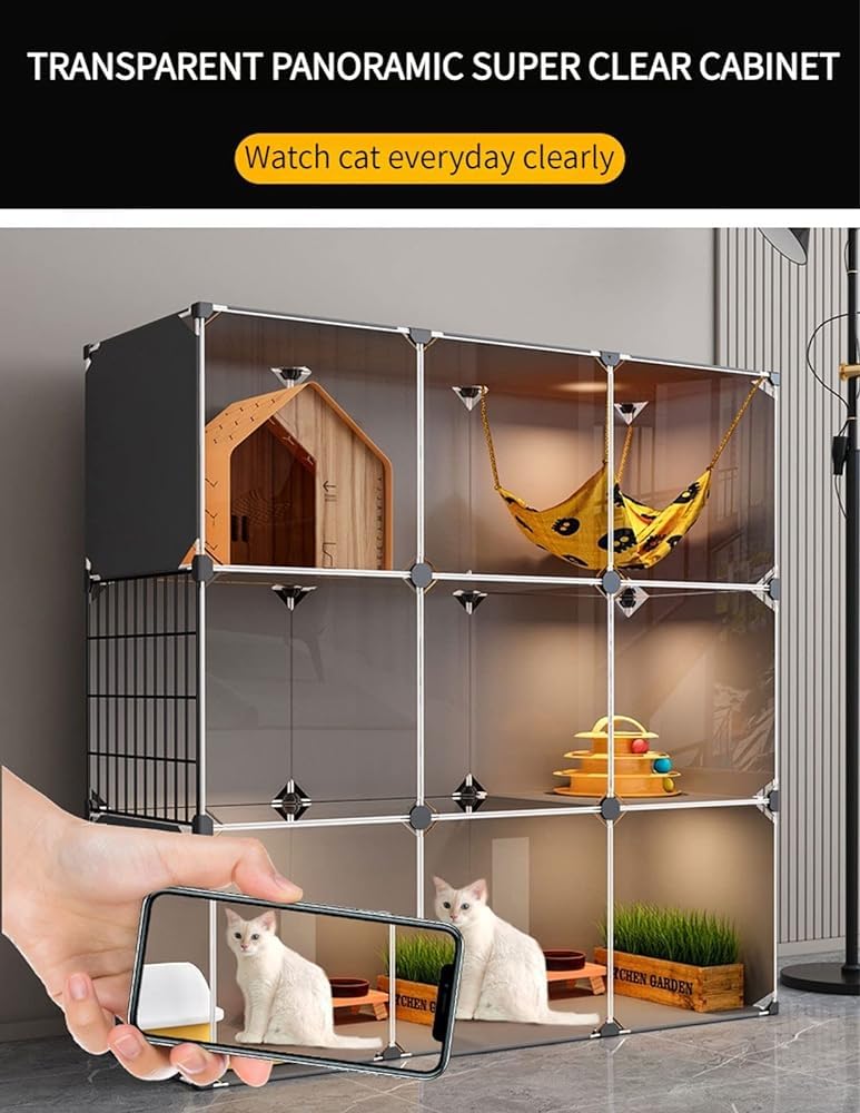 Gabbia per Gatti, Gabbia Trasparente per Interni con Design a Doppio Strato, Facile da Montare, Ideale per Piccoli Animali, spaziosa e sicura, Perfetta per Gattini e Piccoli Animali Domestic
