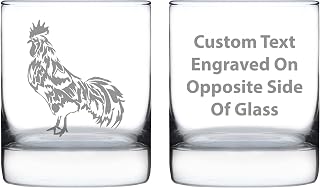 Custom Rooster Personalized Whiskey Rocks Glass - Unique Funny Farm Animal Themed Decor and Chicken Gifts - 10.25 Oz