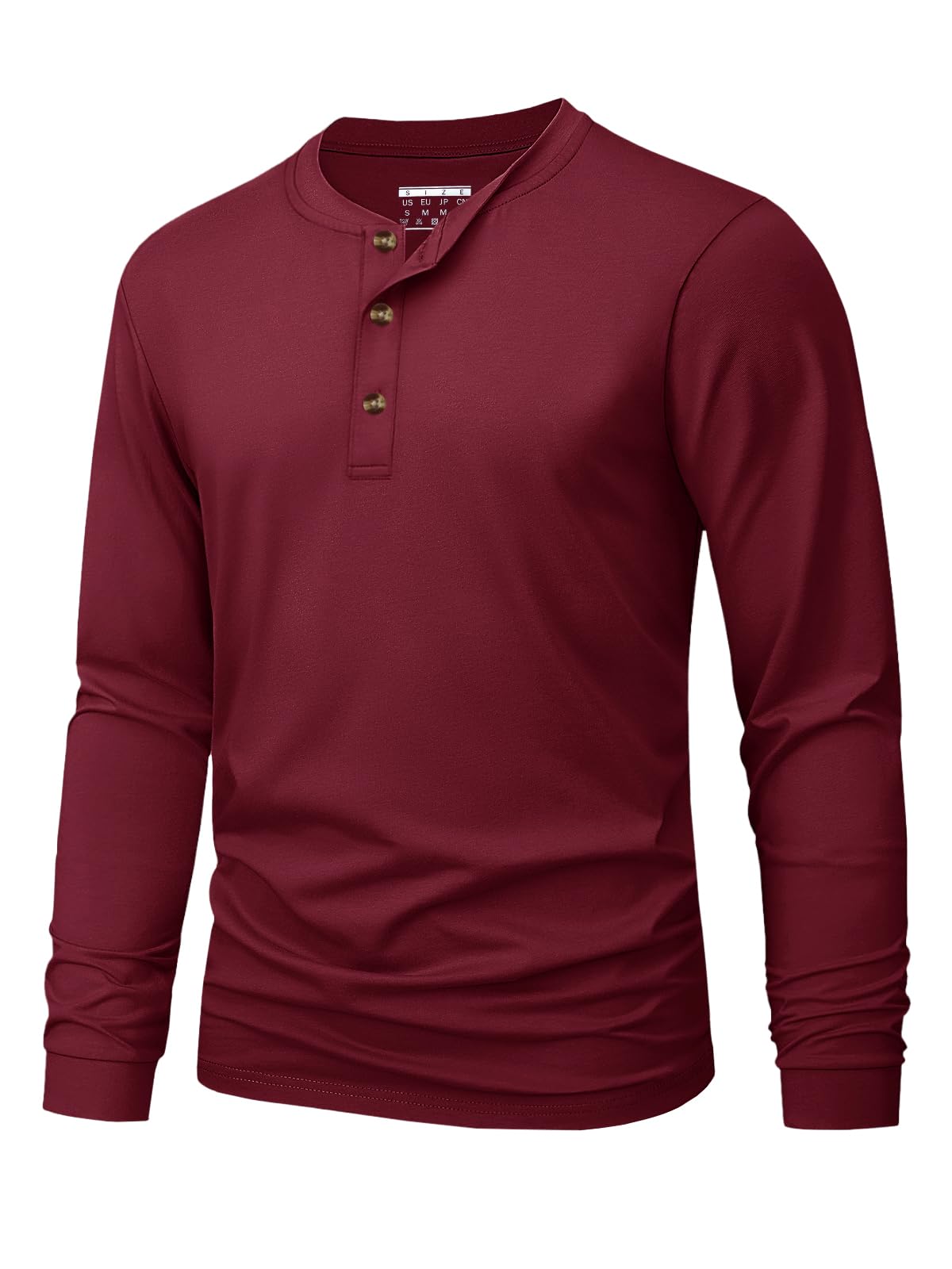 Men's Cotton Henley Shirt Long Sleeve Solid Color Casual Tee