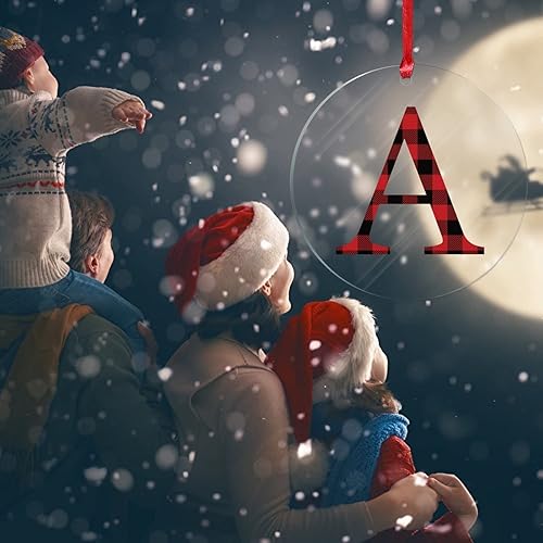 Miniatura 6 de Adornos para árbol de Navidad, monograma personalizado, letra inicial, A, decoraciones de Navidad, decoración navideña a cuadros rojos y negros,
