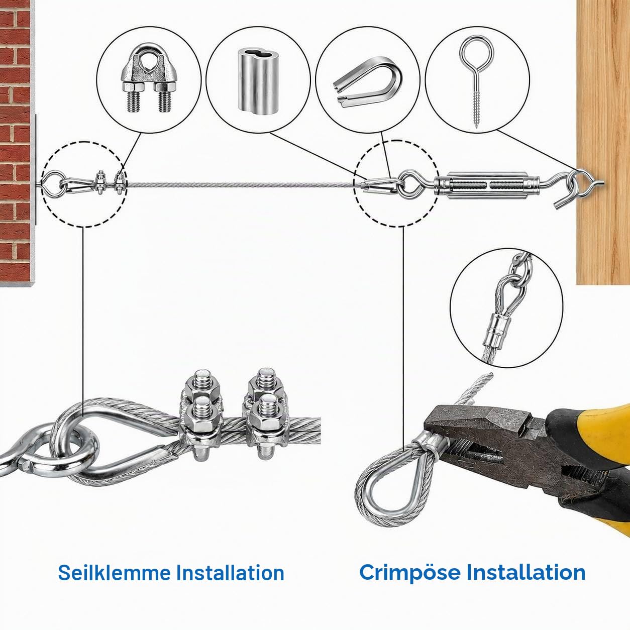 Drahtseil 3mm Set - 60M 3mm Verzinkt Stahlseil ummantelt mit ösen, M5 Spannschloss Seilspanner & Spanndraht Seilspanngarnitur für Wäscheleine, Gardinenseil, Rankhilfen, Lichterkette