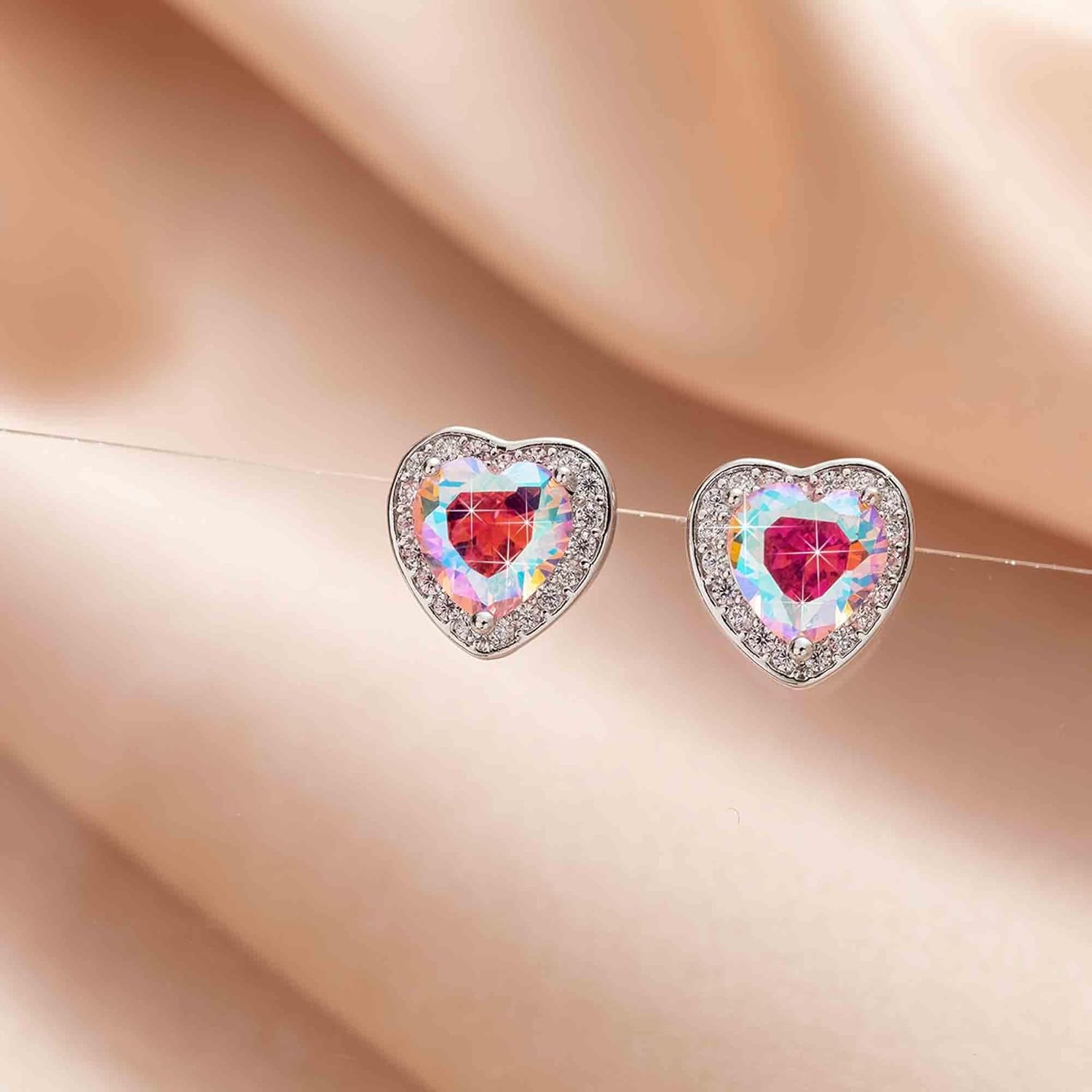 Austrian Crystal Halo Heart Stud Earrings for Women Fashion 925 Sterling Silver Hypoallergenic Jewelry - Image 5