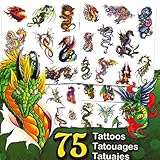 Dragon Temporary Tattoos Party Favor Set -- 75 Dragons Temporary Tattoos with Popart Stickers (Dragon Party Supplies)