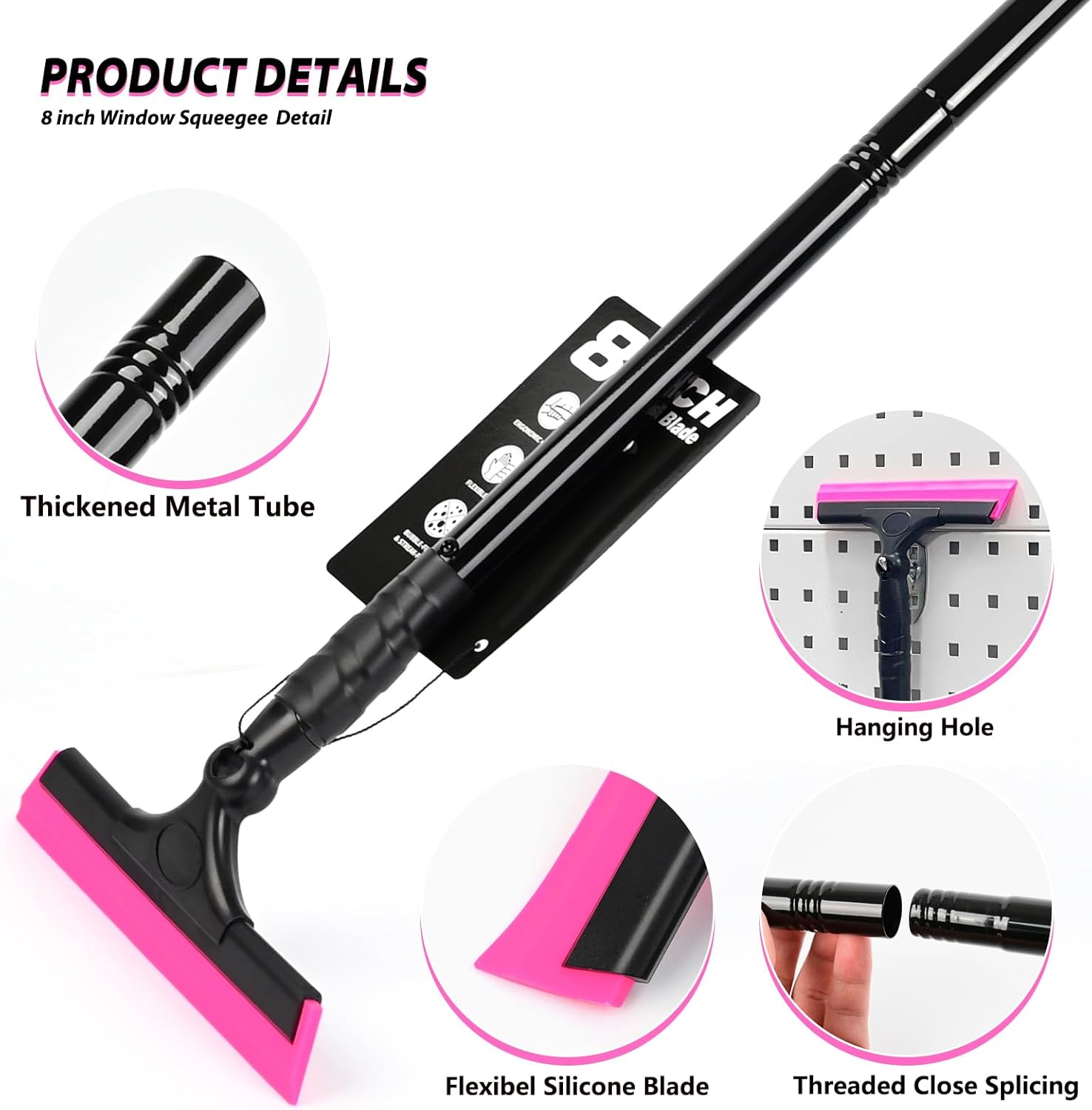 EHDIS 8 Inch Wide Silicone Blade Window Tint Squeegee 16‘’ -45 ‘’ Long Handle Front and Rear Windshield Squeegee for Car Windows Glass Windshield Cleaning