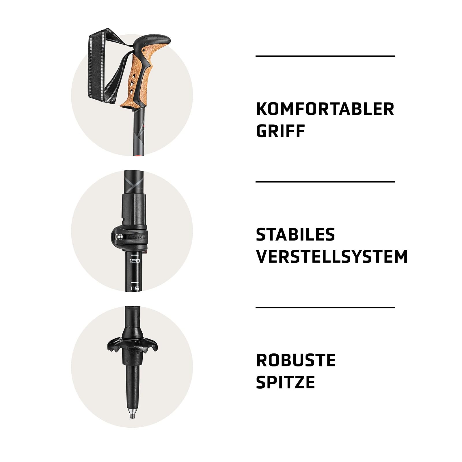 LEKI Khumbu Wanderstöcke Länge 110-145 cm einstellbar Black Bergwanderstöcke: Robust, leicht, mit Aergon CorTec Griff und Speed Lock+ System. Ideal für Bergabenteuer & Wanderfreunde.