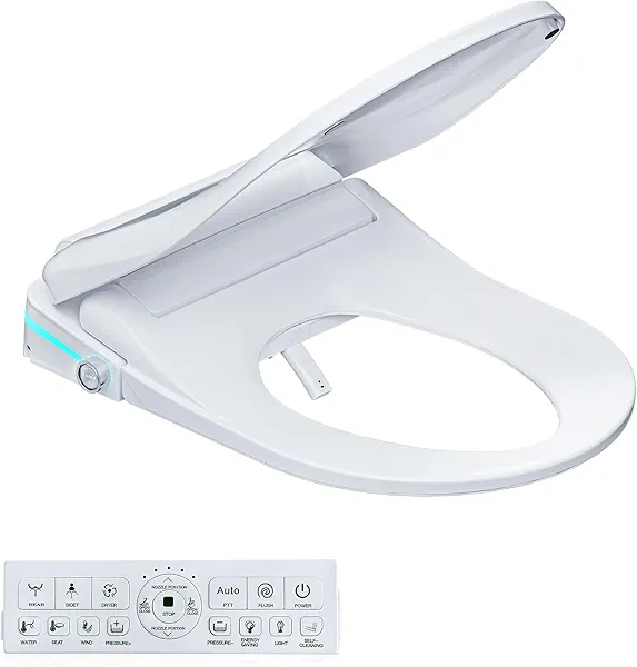 TEISVAY Electric Bidet Toilet Seat with Warm Water, Heated Seat with Dryer, Wash, and Soft Close Toilet Lid, Smart Toilet Seat with Remote, Elongated Heated Bidet(Fit 7/8" Valve)