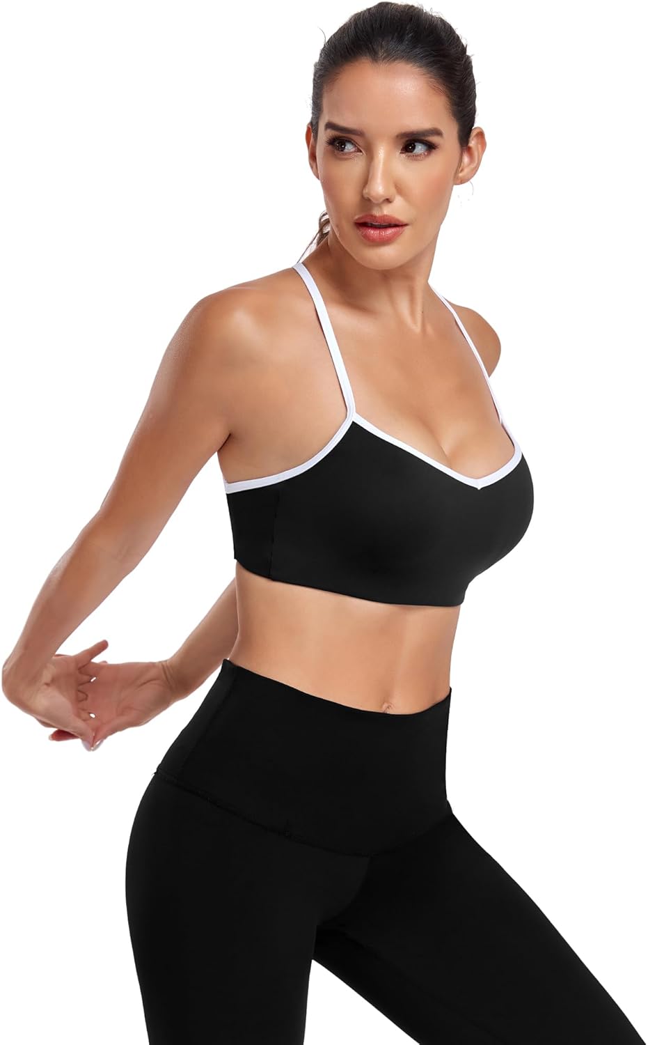 Women's Cross Back Yoga Sports Bras Strappy V Neck Tank Top Built in Bra Low Impact Workout Top Open Back Gym Bra Color Block - Image 3