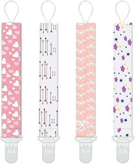 Pacifier Clips 4 Pack Baby Pacifier Holder for Girls Plastic Teething Clip Universal Holder Leash for Pacifiers Teething Toy and Soothie