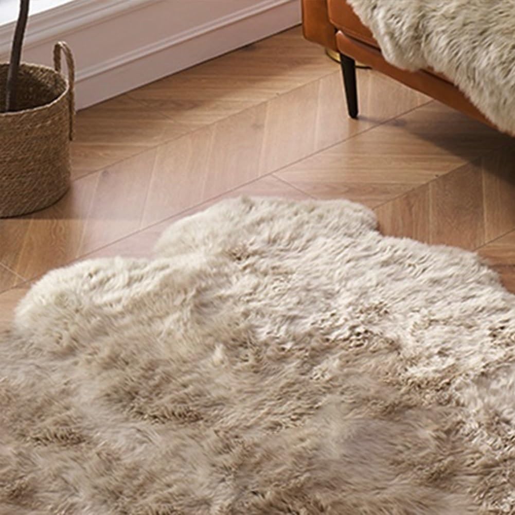Grand tapis en peau de mouton véritable – Jeté en peau de mouton douce pour salon et chambre à coucher Décoration confortable et luxueuse 8P (185 x 200 cm) – Parfait pour la maison et la chaleur