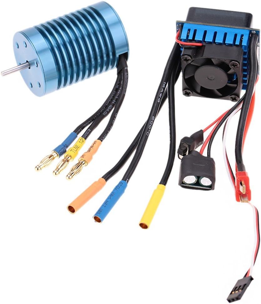 JCKEL FastWin 3650 4370KV 4P Sensorless Brushless Motor with 45A Brushless ESC（Electric Speed Controller） for 1/10 RC Off-Road Car (3650 4370KV+45A)
