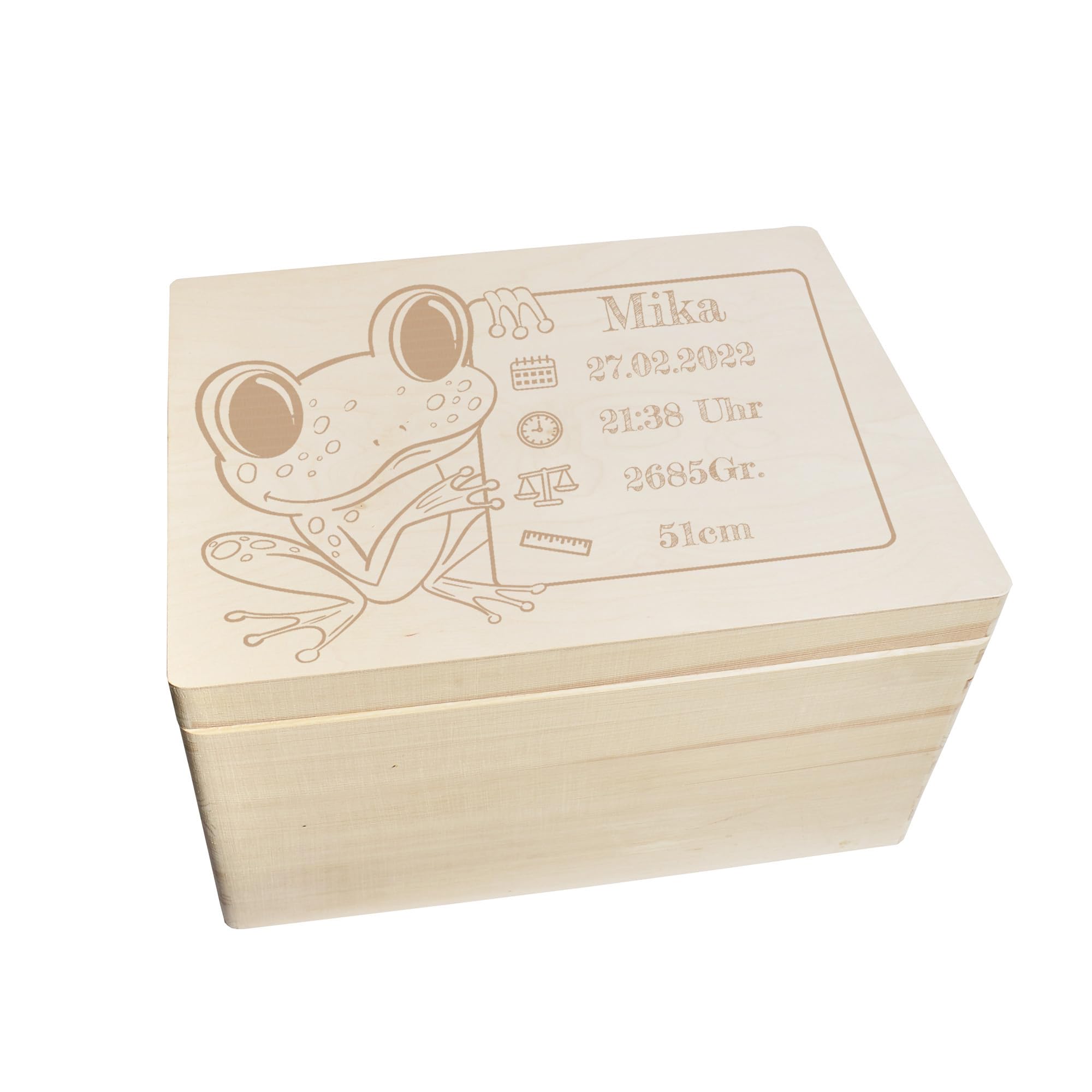 Scatola dei ricordi personalizzata per neonati e bambini con incisione a rana, scatola in legno per bei ricordi, 40 x 30 x 23 cm